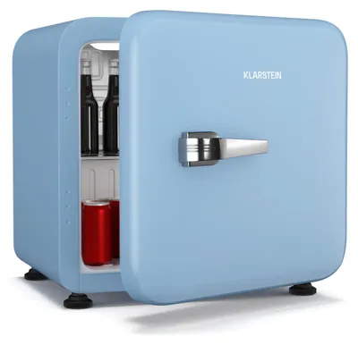 Produktbild von Klarstein Audrey Evo 43L Mini Kühlschrank - Retro-Design, Leise 40 dB, Kompakter Kühlschrank Klein mit Verstellbaren Füßen und Wendetür, Mechanischer Thermostat, Weiß, Ideal für Schlafzimmer und Büros
