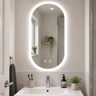 Ovale LED-Badspiegel 50x80 cm, dimmbar, 3 Lichtfarben, Touch-Schalter