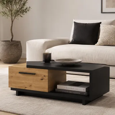 Produktbild von Couchtisch mit 120 cm Breite in Eiche und Schwarz, 1 Schublade - ISOLA-132