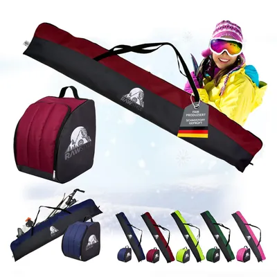 Produktbild von Rawstyle Skitasche Ski-Schuh-Tasche Set SKI-Tasche 160cm oder 180cm wasserdicht Ski Bag Ski Cover Wintersport Kombi (180cm-schwarz-bordeaux)