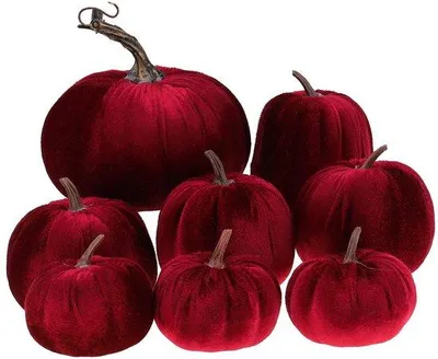 Zdjęcie produktu dla Dynia aksamitna, 8 sztuk, kolor bordowy, ręcznie wykonana sztuczna dekoracja na jesień i Halloween