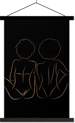 Produktbild von MuchoWow® Textilposter Frauen - Linienkunst - Schwarz und Gold 40x60 cm mit schwarzem Rahmen - Wanddekorationen