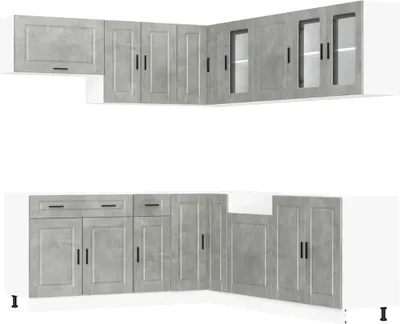 Produktbild von 11-tlg. Küchenschrank-Set Porto Betongrau Holzwerkstoff