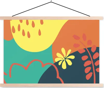 Produktbild von MuchoWow® Textilposter Sommer - Flecken - Blätter 120x80 cm mit holzfarbenen Rahmen - Aufhängeset