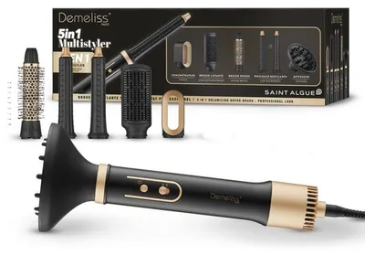 Immagine prodotto di 5-in-1 Blower Brush - SAINT ALGUE - Demeliss - 1000 W - 3 Temperature Settings - Black/Gold