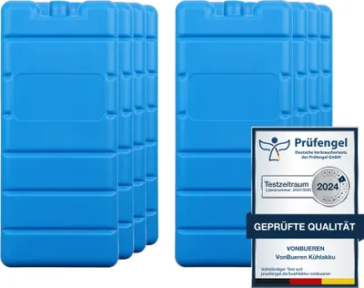 Produktbild von VonBueren 8 x Kühlakkus für Kühltasche | 12h Lange Kühlung | ca. 200 g je Kühlakku | ca. 7,4 x 16,7 x 2,1 cm | auch für Kühlbox