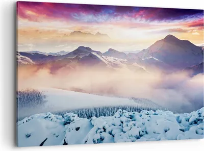 Produktbild von Bild auf Leinwand - Leinwandbild - Berge Schnee Winter - 120x80cm - Wand Bild - Wanddeko - Leinwanddruck - Bilder - Kunstdruck - Wanddekoration - Leinwand bilder - Wandkunst - AA120x80-3596