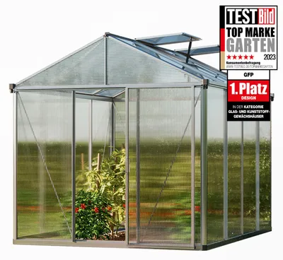Image de GFP Serre Premium 22 en aluminium - 222x294 cm -  panneaux double paroi 10 mm, avec cadre de fondation et 2 ouvre-fenêtres automatique