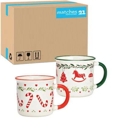 Image de Tasses de Noël en émail, set de 36 tasses rouges et vertes Ø 9 cm, 350 ml