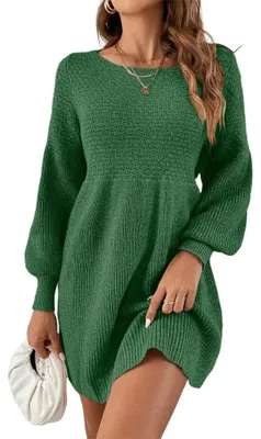 Produktbild von Damenkleid Hoch Tailliert - Strickkleid - A-Linien Mini-Kleid - Puffärmel - Lässig Bequem - Geeignet für Festliche Anlässe - Pullover-Kleid