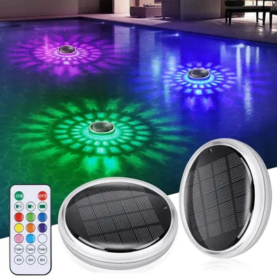 Productafbeelding van Zonne-vijververlichting, 2 stuks Drijvende zwembadverlichting met afstandsbediening, 12 kleuren, RGB, Timer, IPX7 Waterdicht
