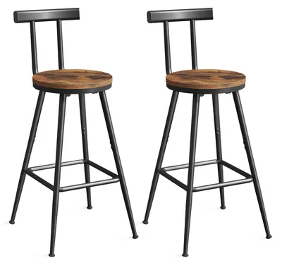 Barkrukken-Set 2er mit Rückenlehne, Metallrahmen, verstellbar, Braun/Schwarz