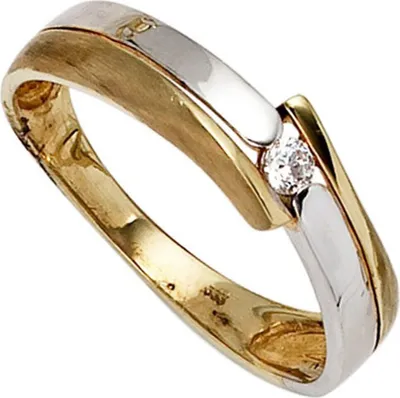 Produktbild von Ring Damenring mit Zirkonia 333 Gold Gelbgold Weißgold bicolor teilmatt Innenumfang 60mm  Ø19.1mm