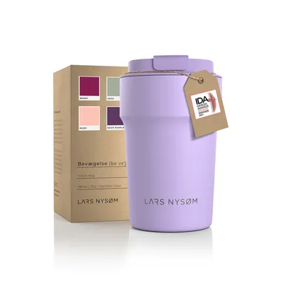 Obrázek produktu pro LARS NYSØM Thermo Coffee Mug-to-go 380ml | Cestovní hrnek 0,38 litru bez BPA s izolací | Nepropustný termohrnek z nerezové oceli na kávu a čaj na cesty | Hrnek na čaj 380ml Lilac