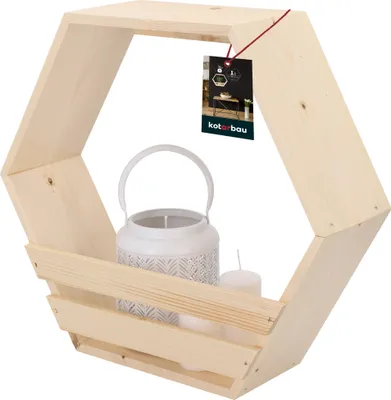 Produktbild von KOTARBAU® Hexagon Wandregal Natural 14x47x41 cm Hexagon Regal Holz mit Ablage Blumenregal Wandregal Hexagon Holz
