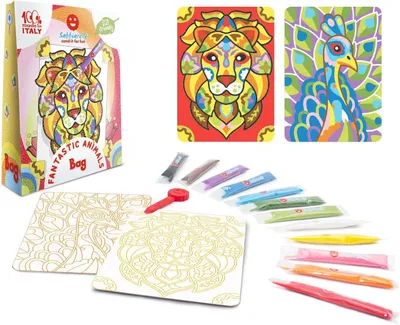 Imagen del producto de Kit de arte con arena, tamaño pequeño, con mandalas de animales, ideal para actividades creativas