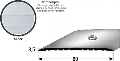 Produktbild von Übergangsprofil "Leopoldsburg" / Übergangsschiene / 80 mm, Typ: 350 (Aluminium eloxiert, mittig gebohrt / selbstklebend)-silber-1000-gebohrt