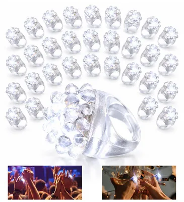 Produktbild von LED Leuchtring 30er Set, leuchtende Party Ringe mit weißem Licht, weiche Silikonringe, blinkendes Fingerlicht, Party Zubehör