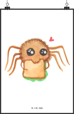 Produktbild von Mr. & Mrs. Panda Bild Spinne Agathe Sandwich DIN A2 - Weiß - Geschenk, wanddeko, Glück, Hunger, Mut, drucke, Lebensfreude, Hungrig, Wandbild, Alles Wird gut, Plakat