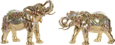Produktbild von Deko-Figur DKD Home Decor Elefant Golden Harz Bunt (45,5 x 20 x 35 cm) (2 Stück)