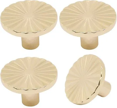 Produktbild von Vintage-Knopf-Satz für Schränke und Schubladen, runde Griffe aus Messing für Sideboards - 4 Stücke - 30x30x20mm - Messing-Flach-Schubladen-Griffe - Griffe für Küchen, Schränke, Badezimmer, Sideboards, Schränke - Gold
