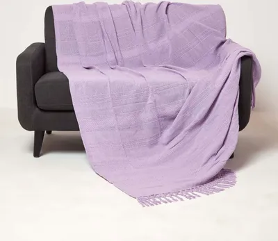 Produktbild von HOMESCAPES Kashi Tagesdecke flieder 225 x 255 cm – Baumwolldecke mit Fransen