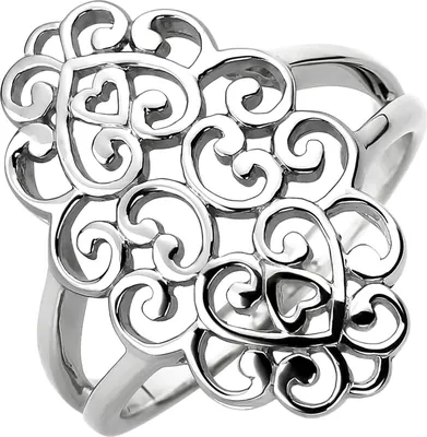 Produktbild von Breiter Ring aus 925 Silber mit Ornament aus Herzen Fingerring Damen, Ringgröße:Innenumfang 56mm  Ø17.8mm