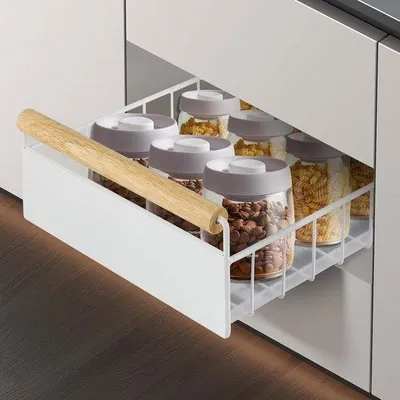 Produktbild von Famanu Küchenschrank Organizer - Ausziehbare Schublade - 28 cm B x 40 cm T x 9 cm H - bohrfrei
