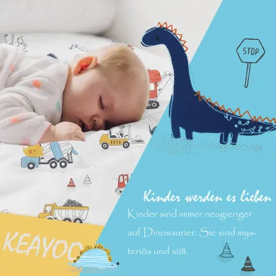 Produktbild von Kinderbettwäsche-Set 100 x 135 cm, 100 % Baumwolle, Dinosauriermotiv, mit Reißverschluss, für Kinderzimmer