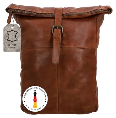 Produktbild von Gusti Leder Henning – Rolltop rucksack mit Airtag-Fach und Platz für Geräte bis zu 15"– Wasserabweisender – Vintage Design – Hellbraun