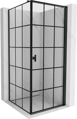 Image de Mexen Mist-B cabine de douche pivotante droite 80 x 80 cm, grille noire, noire - 8A2T-080-080-70-77-P