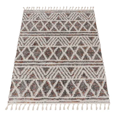 Immagine prodotto di Tappeto a pelo lungo per soggiorno Shaggy Boho Modern Skandi Rombi Frange Dimensioni 200x280 cm