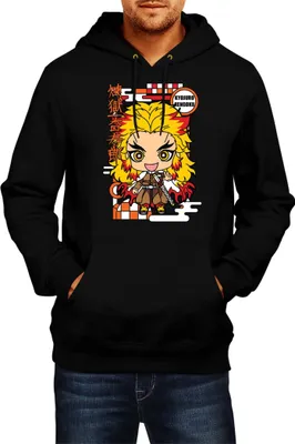 Immagine prodotto di Felpa con cappuccio da uomo Demon Anime Slayer Kimetsu No Yaiba Chibi Kyojuro Rengoku, Man L , Noir