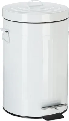 Produktbild von Relaxdays Treteimer Vintage, Abfalleimer für Küche oder Bad, aus Metall, mit Tretfunktion, Kosmetikeimer, 12 Liter Weiß