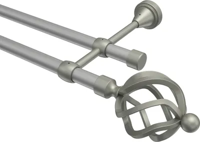 Produktbild von Interdeco Gardinenstange / Vorhangstange Silbergrau / Chrom matt, Typ Primus Paolo (Schmiedekugel), 16 mm Ø 2-läufig, 420 cm