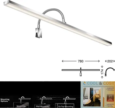 Produktbild von Spiegelleuchte Briloner Cool & Cosy LED 8,5W Badleuchte IP44 Farbtemperatur-Wechsler Flexarm Badlampe Chrom