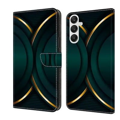 Produktbild von CLM-Tech Handyhülle kompatibel mit Samsung Galaxy A37 5G Hülle - Tasche aus Kunstleder - Klapphülle mit Ständer und Kartenfächern - Schutzhülle Wallet Case Cover goldener Rand Kontur