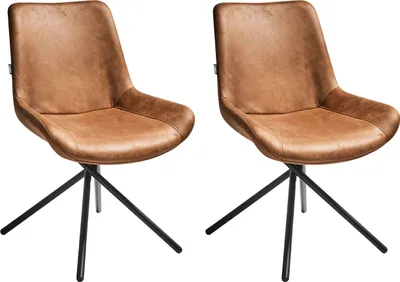 Produktbild von BELIANI Esszimmerstuhl 2er Set Goldbraun Kunstwildleder Gepolstert mit Metallgestell ohne Armlehnen Retro-Design Küchenstuhl Polsterstuhl Schalenstuhl