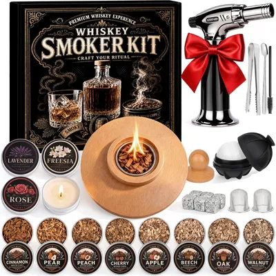 Whisky-Smoker-Set mit 8 Holzspänen, 4 Duftkerzen & Zubehör