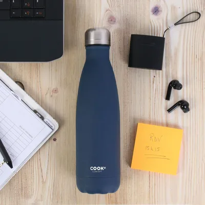 Obrázek produktu pro Cestovní láhev na teplé i studené nápoje – modrá – nerezová – se šroubovacím uzávěrem – 500 ml