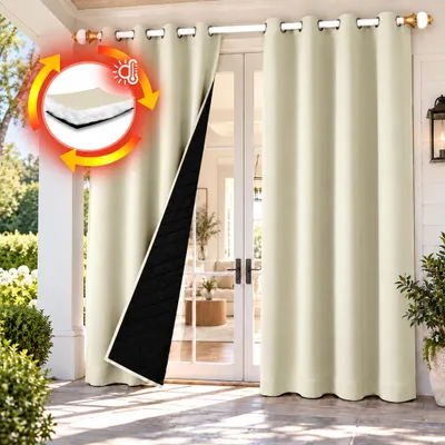 Immagine prodotto di 1x Tenda termica da esterno contro il freddo e il caldo – Tenda per porta, impermeabile, tenda oscurante con occhielli per giardino e terrazza, tenda per finestra, 132x274 cm