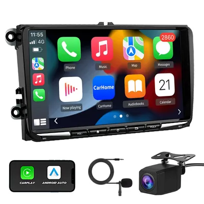 Produktbild von Andriod 15 8-Kern 6GB+128GB GPS Navigation Carplay Für VW Golf 5 6 Passat Touran Tiguan Caddy Jetta Polo WIFI BT FM RDS SWC 4G DSP USB & Kamera
