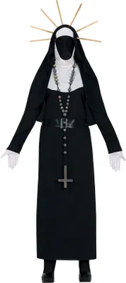Produktbild von Religion Halloween Heilige Maske Kostüm Set Erwachsene Fasching Karneval Nonne, Größe: 38 - 40 (M) Farbe: Schwarz