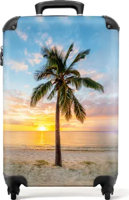 Produktbild von NoBoringSuitcases.com® Koffer Handgepäck Trolley Rollkoffer Kleine Reisekoffer mit 4 Rollen - Strand - Palme - Sonnenuntergang - Tropisch - Meer - Cabin Size < 55x40x23 cm & 55x40x20 cm - Fotokoffer - Kabinenkoffer - BoardgepäckHandgepäck Koffer 55x35x20 cm, 36L,