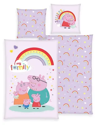 Produktbild von HERDING Peppa Wutz Winterbettwäsche-Set ‘My Family’ – 135×200 cm, Flanell, Deckenbezug im Lieferumfang enthalten, Kissenbezug enthalten