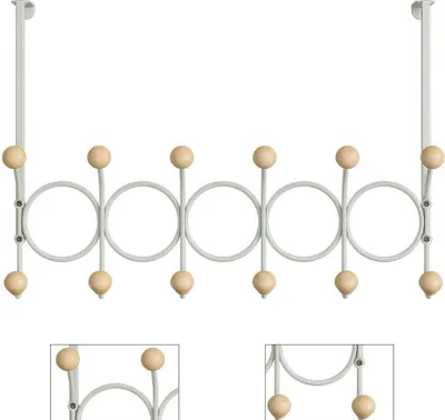 Produktbild von Türhaken ohne Bohren, Doppelte Reihe Türgarderobe, Holzknöpfe, Metallrahmen, Türaufhängung für Schlafzimmer, Bad, Eingang, platzsparend, Organizer