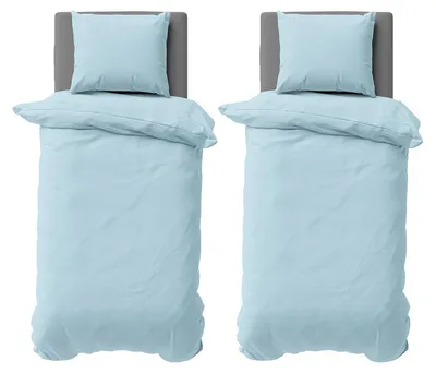 Produktbild von 4 teilige Uni Bettwäsche 135x200 cm Hellblau Einfarbig Mikrofaser Bettbezug Garnitur Set