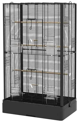 Produktbild von Vogelvoliere mit Tš¹ren und Sitzstangen, K?fig fš¹r Kanarienv?gel, Wellensittiche, Papageien, 61 x 36,5 x 98 cm, schwarz