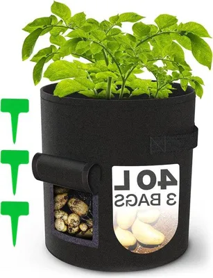 Immagine prodotto di Set di 3 sacchi per patate - Grande 40L - Con finestra e tappo per l'etichettatura - Permeabile all'acqua - Uso interno ed esterno