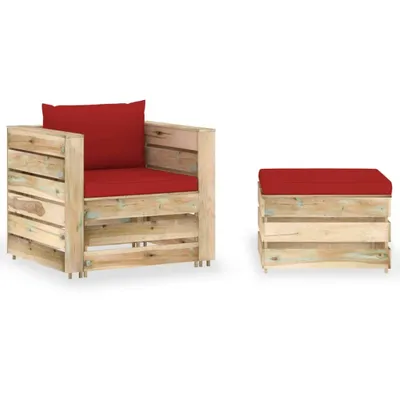 Produktbild von Möbel 2-tlg. Garten-Lounge-Set mit Kissen Grün Imprägniertes Holz - Gartenmöbelset 3074537